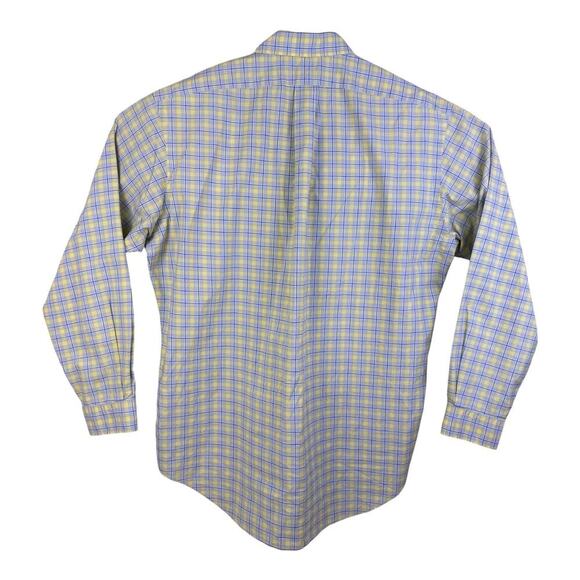 Polo Ralph Lauren Shirt Mens Large Yellow Blue Check Big Button Up Blue Pony - Picture 6 of 13